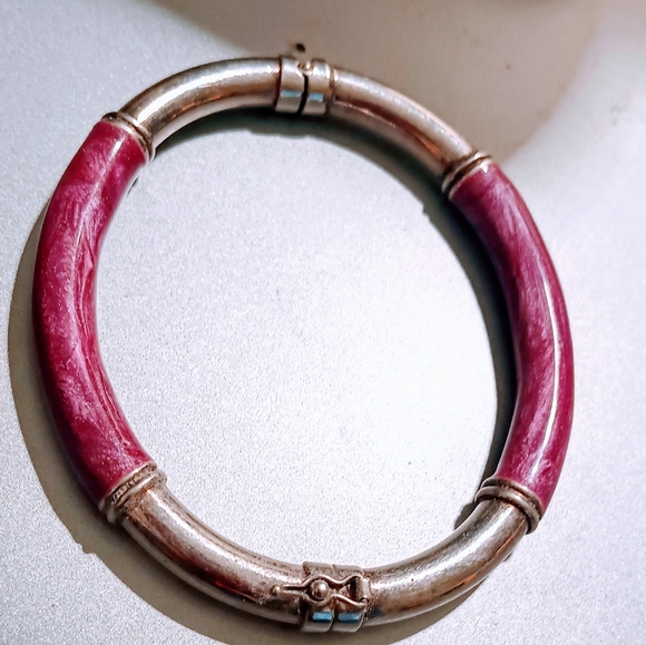 Vintage Milor Sterling Silver & Pink Fushia Enamel Bangle size 7 Bracelet - Picture 3 of 9